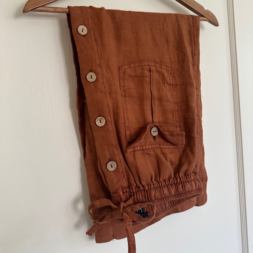 Nicole Miller 100% Linen Button Down Midi Skirt in Rust - Size S